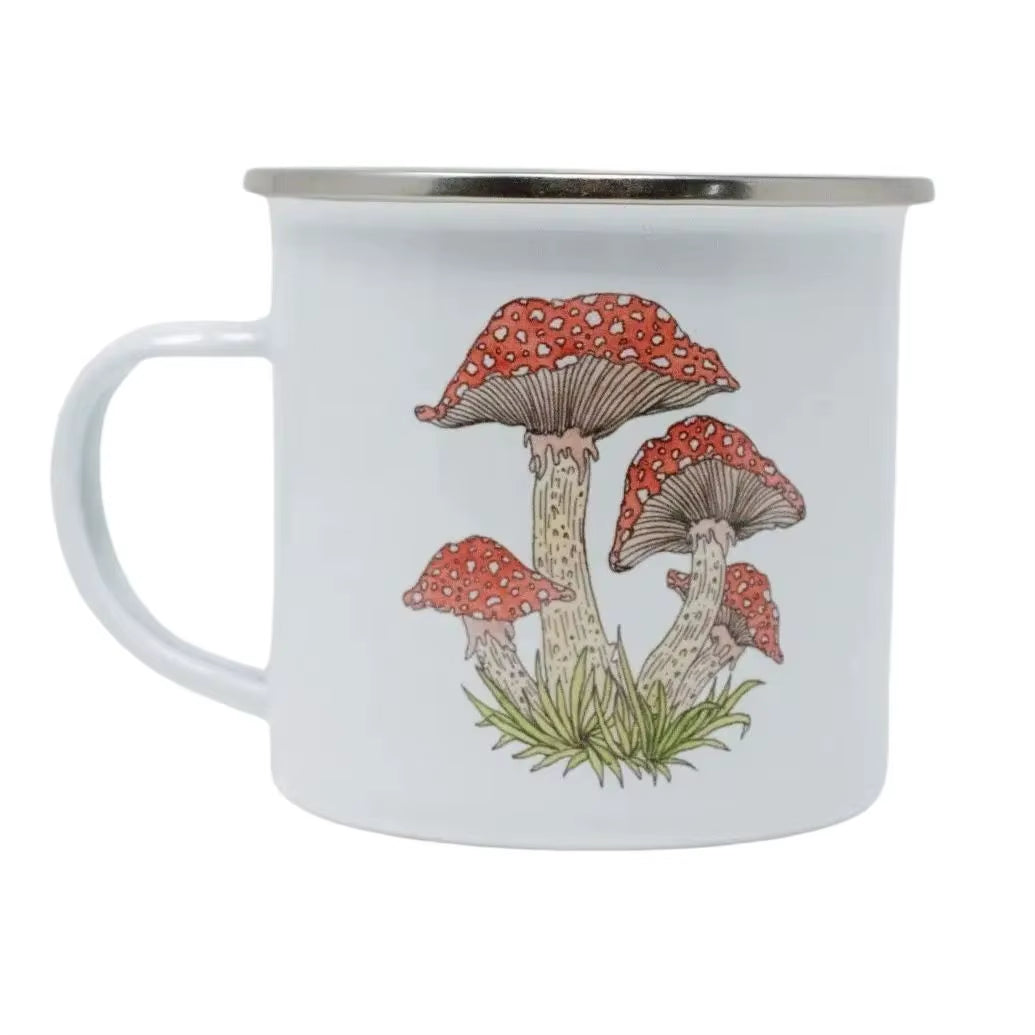 Mushroom Enamel Coffee Mug Funny Jungle Camping Tea Cup, Custom Enamel Mug, Friends Birthday Gift