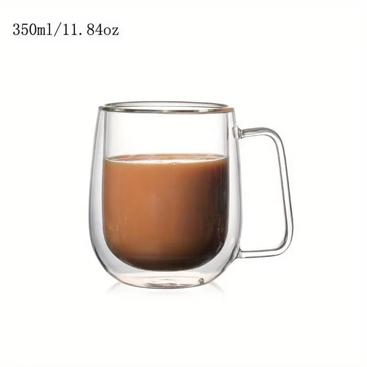 1Pc 250Ml 350Ml Double Layer Glass Cup with Handle Creative Transparent Double Walled Mug High Borosilicate Glass Cold Drink