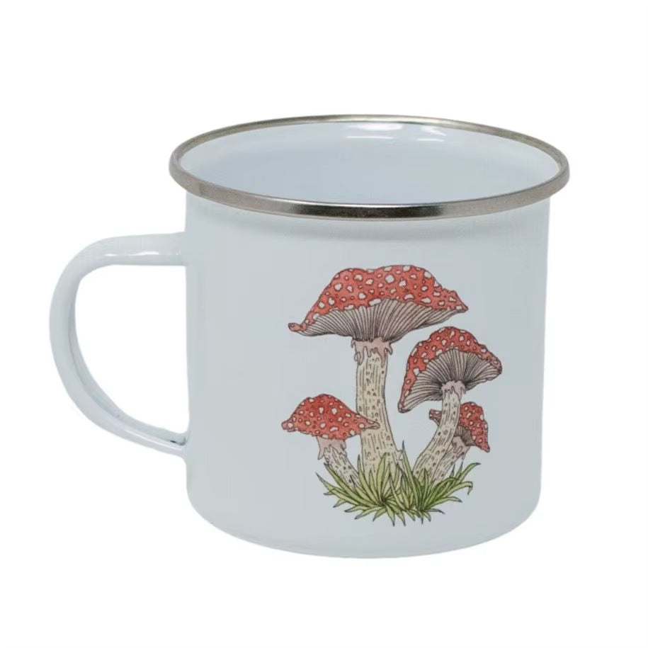 Mushroom Enamel Coffee Mug Funny Jungle Camping Tea Cup, Custom Enamel Mug, Friends Birthday Gift