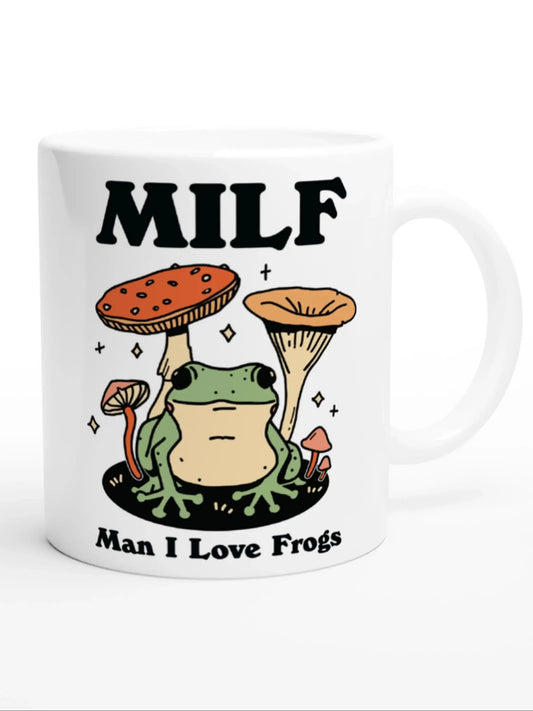 Frog Coffee Mug Man I Love Frogs MILF Ceramic Cup Frog Lover Gift Girlfriend Wife Gift Idea Cottagecore Mushroom Mug